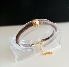 Schmuck Armband Nappaleder Echsen Prägung  braun mit gehämmerter Perle 20+4 cm