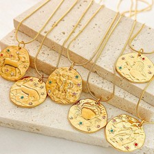 12 Sternzeichen Halskette mit Anhänger Kette Edelstahl Geschenk kristall Golden