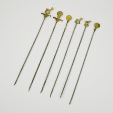 6 alte Fleischspieße - Vintage - Schaschlik - Kebap - Messing - Lämmer - Münzen