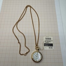 Taschenuhr Anhänger Kette von Jean Jacot Quartz vergoldet Ungetragen