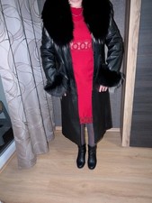 Ledermantel schwarz Damen mit Pelz Gr.38