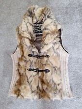Weste Fake Fur Kunstpelz Animalprint beige-braun mit Strickeinsatz Gr. 38 w.neu 