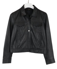 Massimo Dutti Jacke Damen Groß Gefüttert Schwarz Kragen Geknöpft Pure Leder