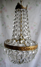 Frankreich Jugendstil Decken-Lampe Lüster Bronze Kristall Art Nouveau Lamp 1900