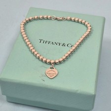 Tiffany & Co. Return To Sterlingsilber Mini Herz 4 mm Perlenarmband Größe 7,5 Zoll