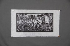 Richard Huber Dachauer Maler Holzschnitt Dachauer Bauer Wagen Pferde Gespann 