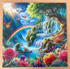 3 Holz-Puzzle, eine Feenlandschaft, eine Wasserlandschaft und eine Pfingstrose