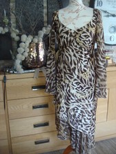 Superschönes Kleid Leo und Schmuckdruck Volant Chiffon Satin Asymetrisch  36-38