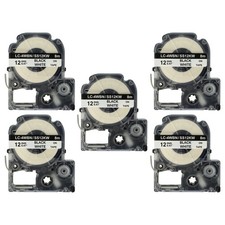 5x Schriftband für Epson LabelWorks LW-1000P LW-500 LW-400 Schwarz/Weiß 12mm 8m