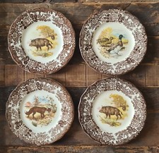 4 Stück Kuchenteller Palissy Game Series braun mit deutlichen Gebrauchsspuren