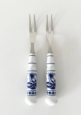 DDR Vintage ABS 700 Besteck  2 x Aufschnittgabel Porzellangriff Zwiebelmuster