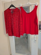 Estelle Jolie Shirt Blusenshirt Baumwolle Spitze in Rot Gr. 46  