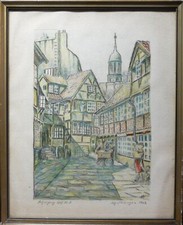 Monogramm 'H D' Buntstiftzeichnung 1962: HBG-STELLINGEN SCHULGANG HOF No. 8