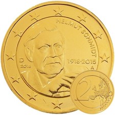 2 Euro Münze Deutschland 2018 Helmut Schmidt 24 Karat vergoldet mit Kapsel