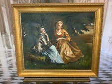 ÖL GEMÄLDE GERAHMT GALANTE DAMEN IM WALD  73x63cm