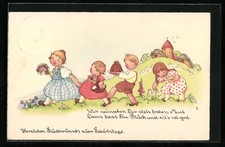 Künstler-AK Liesel Lauterborn: Geburtstagsgratulanten mit Blumen und Kuchen 193 