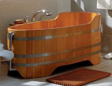 Premium Holzbadewanne Lärche Massivholz Badewanne 100 cm x 72 cm 144 Liter