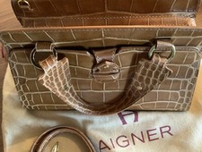 Aigner Damen Handtasche, Cognac, Krokoprägung