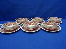 Spode England "Pink Tower"  Suppentasse mit Untertasse - Set 6 Suppentassen & UT