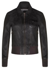 Damen graue Leder Bomberjacke