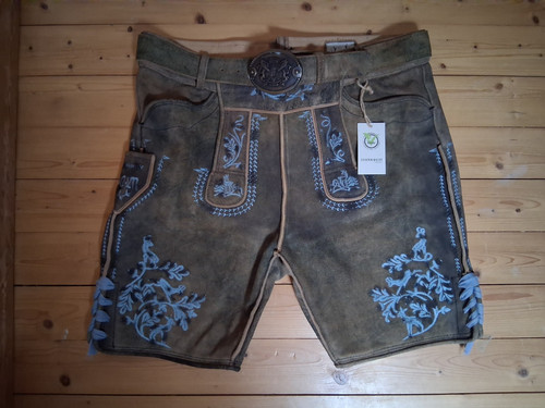 Lederhose braun blau - gr., 54,