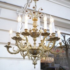 alter Kronleuchter Leuchter antik Messing 6 Arme 12 Lampen 2 Ebenen um 1970