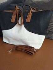 Damen Handtasche Blau-Weiß-Braun Tasche Umhängetasche neuwertig aus Italien