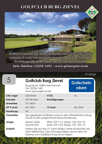 Greenfee gutschein burg zievel - burg,