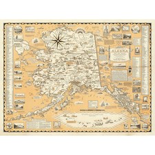 1959 Ernest Dudley Chase Eine bildhafte Karte von Alaska riesiges Wandbild Poster Druck