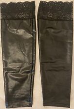 Damen  Halterlose  Strümpfe Kunstleder Glanz Wetlook  Schwarz