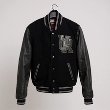 Redskins Varsity Collegejacke Letterman Schwarz Lederärmel Gr. L Retro Bomber