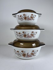 3 x Vintage Country Autumn Floral Pyrex Auflaufformen & Deckel 