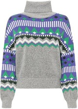 Strickpullover Gr 40/42 Grau Wollweiß Blaulila Opalgrün Bedruckt Damen-Pulli Neu