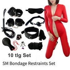 10tlg BDSM Bondage Set Fesselset SM Peitsche Halsband Handschellen Sexspielzeug