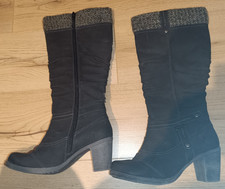Hush Puppies Damen Stiefel schwarz grau Riemen Gr. 39 Kunstleder Strickschaft
