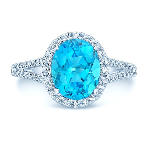 14k weiß gold oval - blau, topas