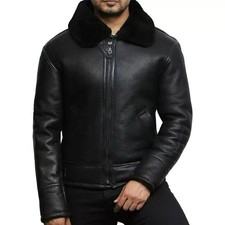 HERREN RAF Flieger Echt Leder Jacke Pelzmantel Bomber B3 Lammfell Pilot Fliegen