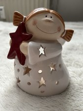 Weihnachtsengel Teelichthalter Sterne und Punkte Keramik 13 x 10 cm Neu !