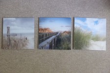 3 Stück Glas-Wandbilder 30x30cm,“Ostseestrand Dünenlandschaft“   .