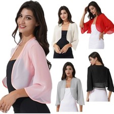 Elegante Damen Chiffon Cardigan Boleros Wraps Schal 3/4 Ärmel Jacke Brautkleid