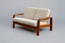 Ein HS Danish 2er Sofa Sessel Mid Century Modern Couch Teak 1950 Beige Wolle