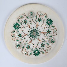 Marmor Intarsien Platte Einlege-Arbeit Pietra Dura Teller - 25cm Floral-Dekor