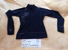 Pullover Damen schwarz Fleece Oxylane Blumenstickerei Gr. 36/38 mit Taschen