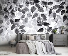 Fototapete Blätter Weiß Schwarz Natur Wohnzimmer VLIES TAPETE XXL + KLEISTER 337