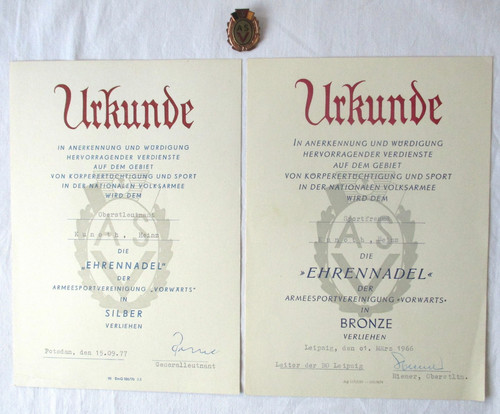 Ddr nva urkunde ehrennadel - ddr,
