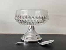 Vintage geschliffenes Glas Silber Metall Fuß Servierschale 5 Zoll mit Löffel