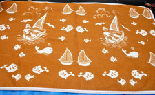DDR Babydecke helbraunl weiss 1,40m x 98cm weich kuschelig Segelboot Junge Fisch