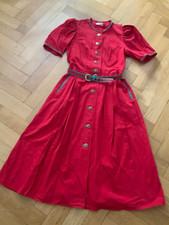 Lodenfrey Vintage Trachten Landhaus Kleid rot mit Gürtel Gr. 42 Baumwolle Dirndl
