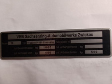 Typenschild ID-Plate Schild IFA VEB Sachsenring trabant  P601 Limousine  bj