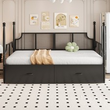 90x200cm Tagesbett Schlafsofa Gästebett Metallbett Einzelbett Kinderbett Schwarz